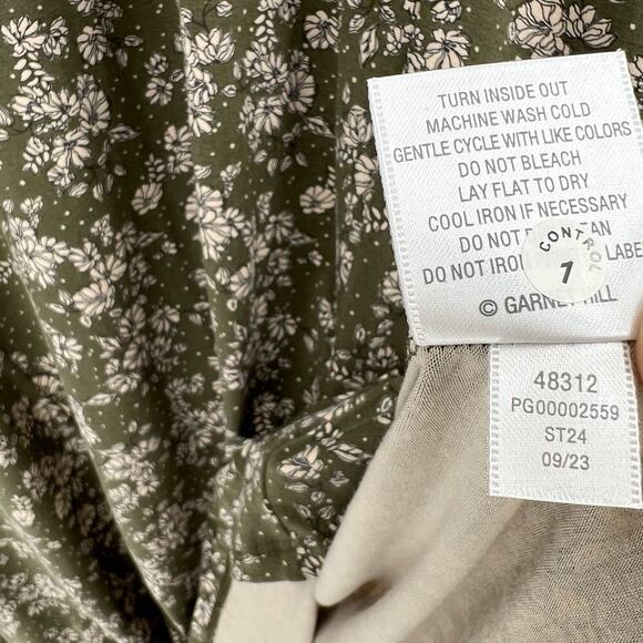 Garnet Hill Seamed Knit Trapeze Dress Olive Dot Floral 3/4 Sleeves Size Small - Picture 10 of 10